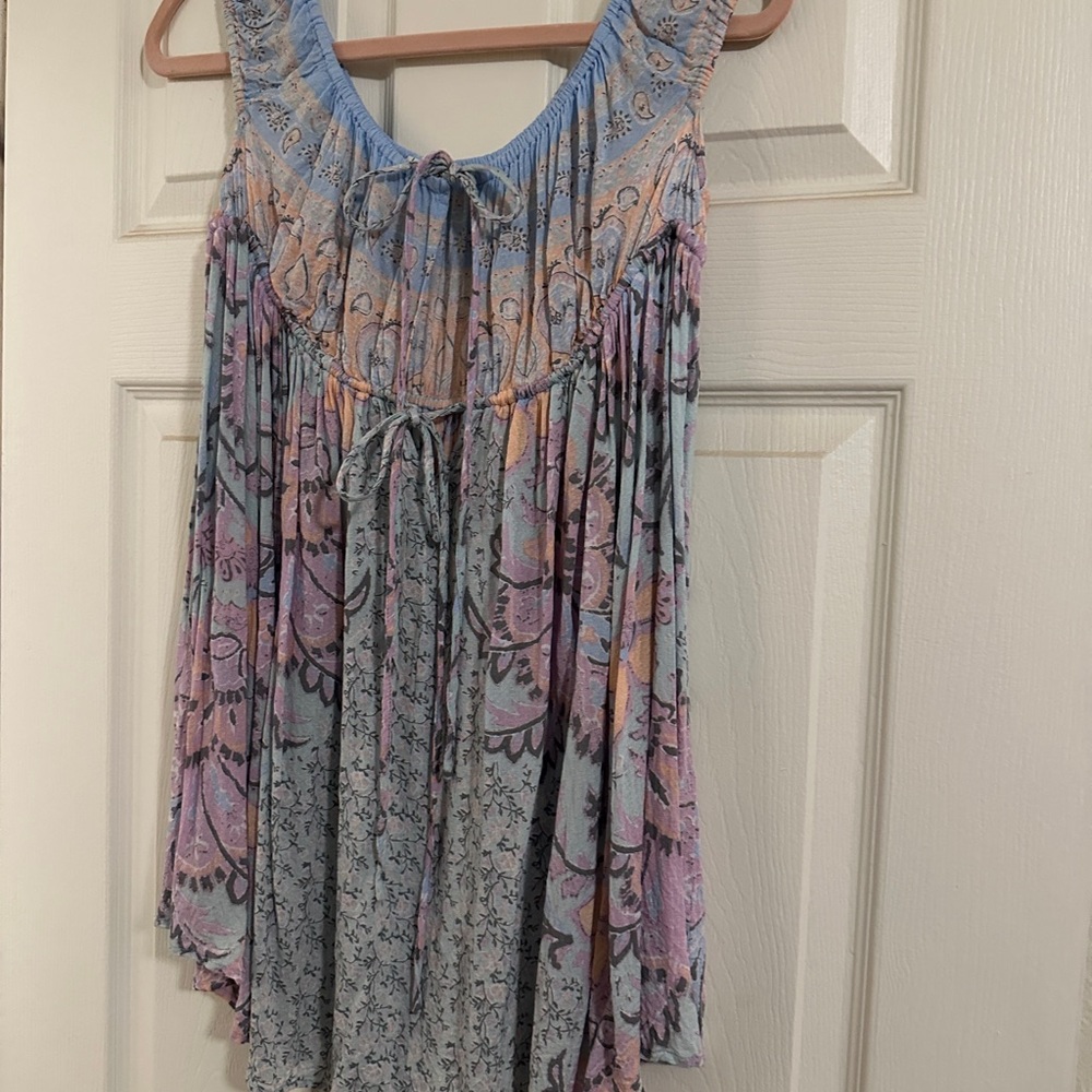 Free People Gray and Purple Smocked Blouse